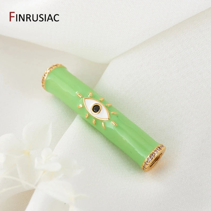 38*8mm Enamel Evil Eye Long Tube Beads DIY Jewelry Making