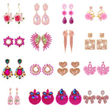 Korea Pink Rhinestones Drop Earrings Wedding Dangle Statement Bijoux