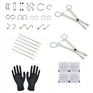 38 PCS Body Piercing Jewelry Tool Kit for Ear Nose Navel Nipple Needles