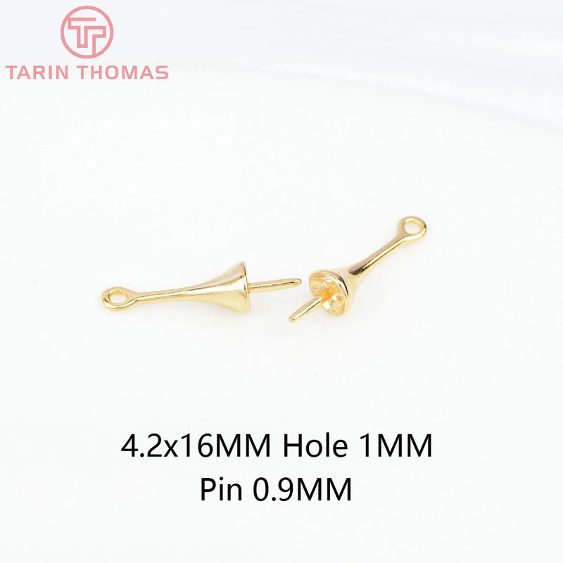 20PCS 16x3.5MM 24K Plated Brass Half Pins Caps Jewelry Accessories