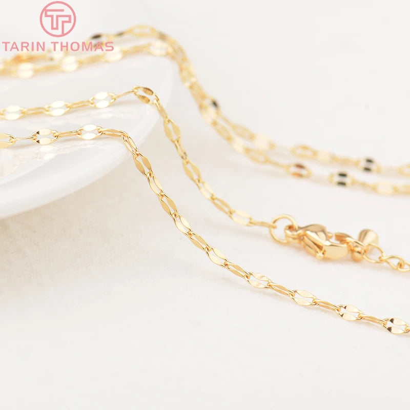 2PCS 24K Brass Finished Necklace Chain DIY Jewelry Making Findings