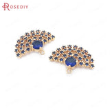 4PCS 15x21MM Champagne Brass Zircon Fan Charms Pendants DIY Findings Accessories