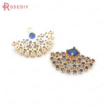 4PCS 15x21MM Champagne Brass Zircon Fan Charms Pendants DIY Findings Accessories