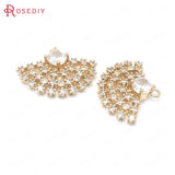 4PCS 15x21MM Champagne Brass Zircon Fan Charms Pendants DIY Findings Accessories