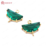 6PCS 7x15MM Champagne Brass Glass Moon Charms Pendants