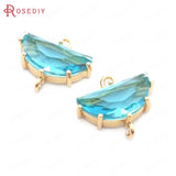 6PCS 7x15MM Champagne Brass Glass Moon Charms Pendants