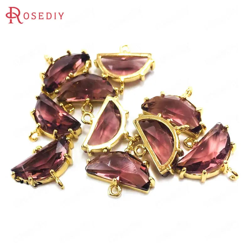 6PCS 7x15MM Champagne Brass Glass Moon Charms Pendants