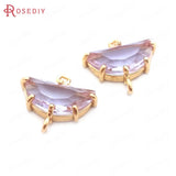6PCS 7x15MM Champagne Brass Glass Moon Charms Pendants