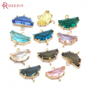 6PCS 7x15MM Champagne Brass Glass Moon Charms Pendants