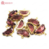 6PCS 7x15MM Champagne Brass Glass Moon Charms Pendants