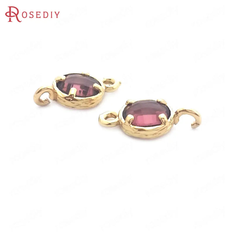 10PCS 6MM High Champagne Brass Glass Round Connect Charms Pendants