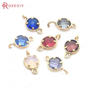 10PCS 6MM High Champagne Brass Glass Round Connect Charms Pendants