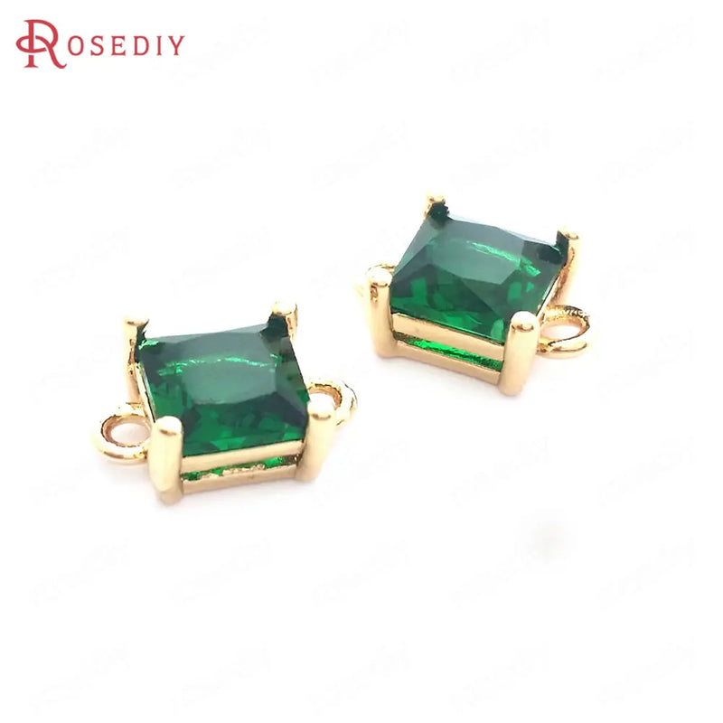 10PCS 6MM High Champagne Brass Glass Charms Pendants Jewelry Accessories