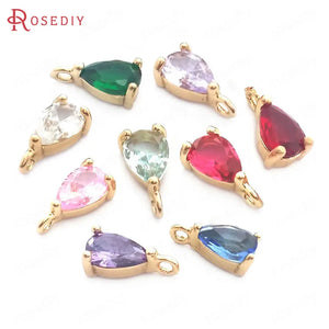 10PCS 4x6MM Champagne Brass and Glass Drop Charms Pendants