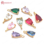 10PCS 4x6MM Champagne Brass and Glass Drop Charms Pendants