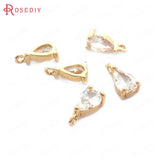 10PCS 4x6MM Champagne Brass and Glass Drop Charms Pendants