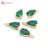 10PCS 4x6MM Champagne Brass and Glass Drop Charms Pendants