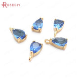 10PCS 4x6MM Champagne Brass and Glass Drop Charms Pendants