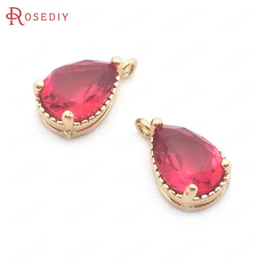10PCS 6x8MM Champagne Brass/Glass Drop Charms Pendants High Jewelry