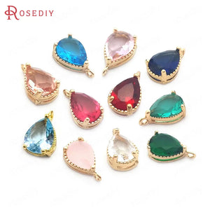 10PCS 6x8MM Champagne Brass/Glass Drop Charms Pendants High Jewelry