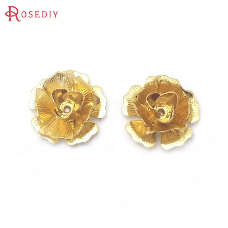 20PCS 15MM Brass 3D Flower Jewelry Making Supplies Diy Findings Accessories