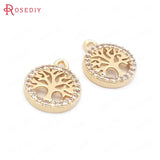 6PCS High Champagne Brass Zircon Tree Charms Pendants 12.5x10.5MM