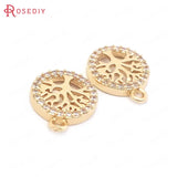 6PCS High Champagne Brass Zircon Tree Charms Pendants 12.5x10.5MM