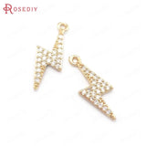 6PCS 7x19MM Champagne Brass Zircon Lightning Charms Pendants DIY Jewelry