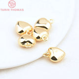 6PCS 24K Brass Heart Beads Charms 18x20x10MM 2MM Hole DIY Jewelry Findings