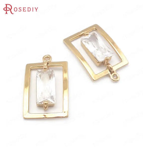 6PCS 12x19MM Champagne Brass Zircon Rectangle Charms Pendants