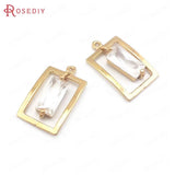 6PCS 12x19MM Champagne Brass Zircon Rectangle Charms Pendants