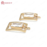 6PCS 12x19MM Champagne Brass Zircon Rectangle Charms Pendants