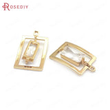 6PCS 12x19MM Champagne Brass Zircon Rectangle Charms Pendants