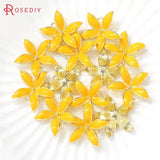 4PCS 24x24MM 24K Brass Flower Charms Pendants & Stud Earrings