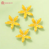 4PCS 24x24MM 24K Brass Flower Charms Pendants & Stud Earrings