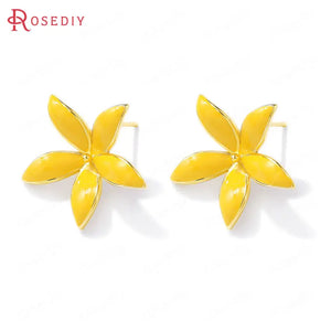 4PCS 24x24MM 24K Brass Flower Charms Pendants & Stud Earrings