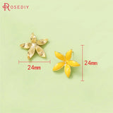 4PCS 24x24MM 24K Brass Flower Charms Pendants & Stud Earrings