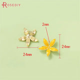 4PCS 24x24MM 24K Brass Flower Charms Pendants & Stud Earrings
