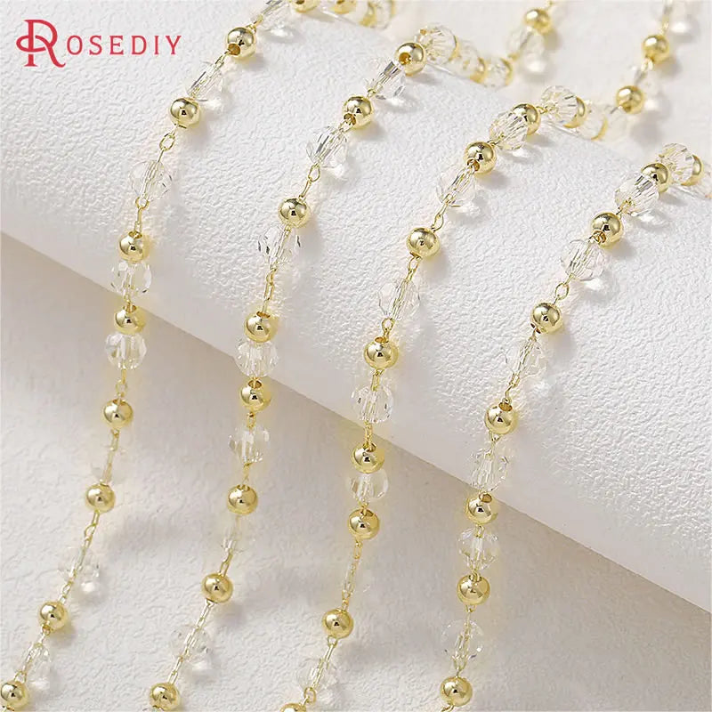 1 Meter 24K Brass Glass Ball Beads Chains Necklace Chains