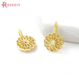 4PCS 10x15MM Brass Zircon Round Flower Pendants DIY Jewelry Making