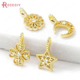 4PCS 10x15MM Brass Zircon Round Flower Pendants DIY Jewelry Making