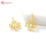 4PCS 10x15MM Brass Zircon Round Flower Pendants DIY Jewelry Making