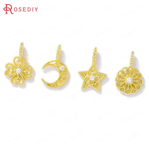 4PCS 10x15MM Brass Zircon Round Flower Pendants DIY Jewelry Making