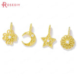 4PCS 10x15MM Brass Zircon Round Flower Pendants DIY Jewelry Making