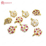 6PCS Champagne Brass Zircon Flower Charms Pendants DIY Jewelry Findings