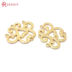 10PCS 27x22MM Champagne Flower Brass Connect Charms Pendants