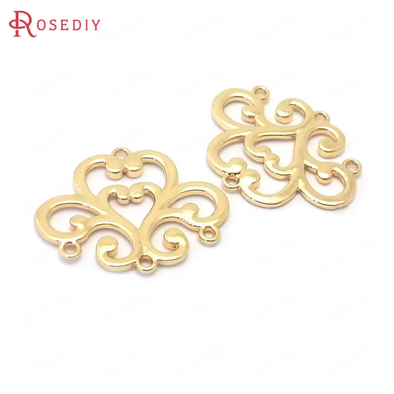10PCS 27x22MM Champagne Flower Brass Connect Charms Pendants