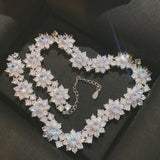 Silver Sunflower Flower Necklace with Cubic Zirconia