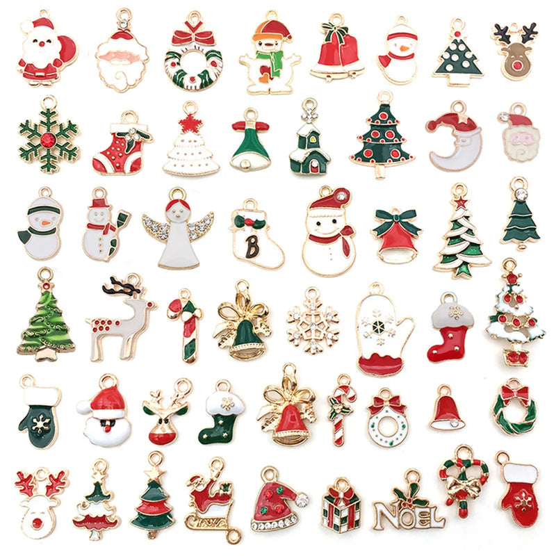 38Pcs Christmas Charms Pendants Alloy Santa Snowman Reindeer Jewelry Making