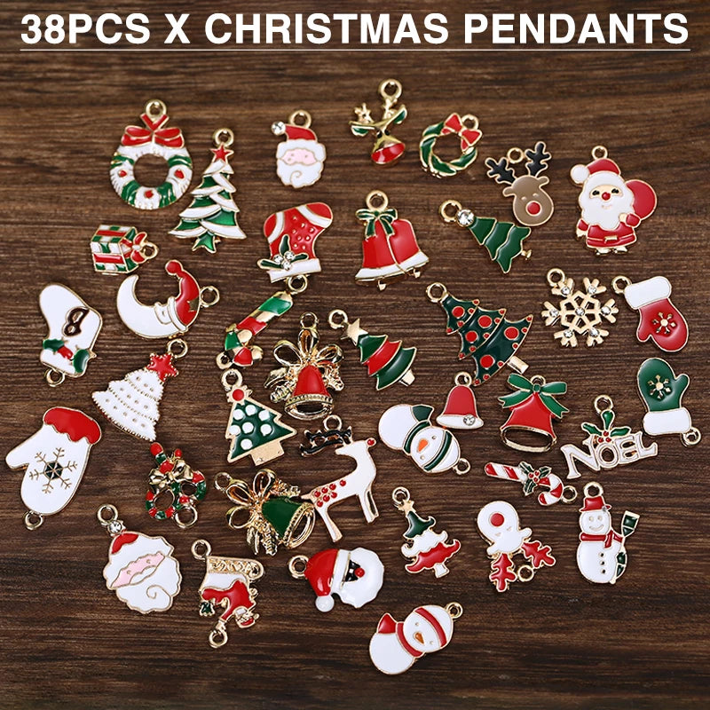 38pcs Mixed Christmas Charms for DIY Jewelry Making Xmas Gift
